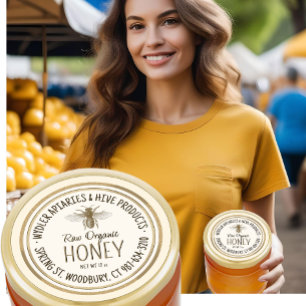 Rohes Bio Honig Gold Grunge Border mit Biene Runder Aufkleber
