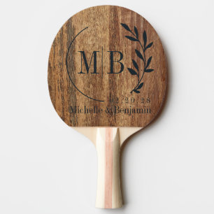 Rohes Zedernholz-Blatt-Hochzeitsmonogramm Tischtennis Schläger