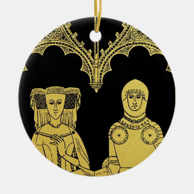 Röhrenritter, Dame und Kind im Mittelalter Keramik Ornament (Vorne)
