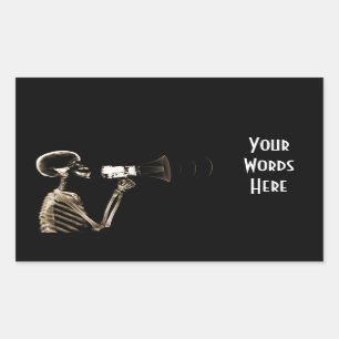 RÖHRLICHES VISION SKELETON AUF MEGAPHONE - SEPIA RECHTECKIGER AUFKLEBER