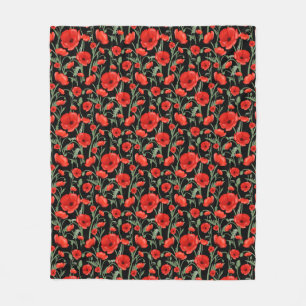 Rohroter Mohn Fleecedecke