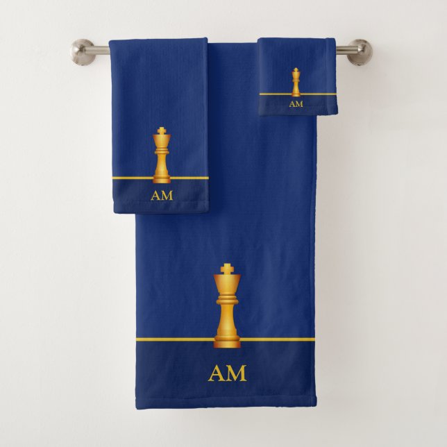 Roi d'or et monogramme sur bleu marine (En situation)