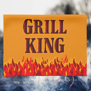 Roi du Grill Flammes Rouges sur Serviette de Cuisi