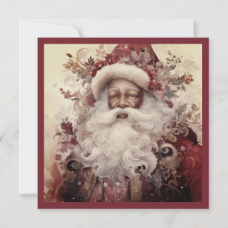 Rokoko Black Santa White Beard Blumenakzent Feiertagskarte