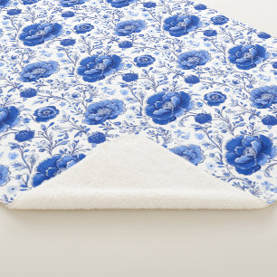 Rokoko Blue Floral Elegance Sherpadecke