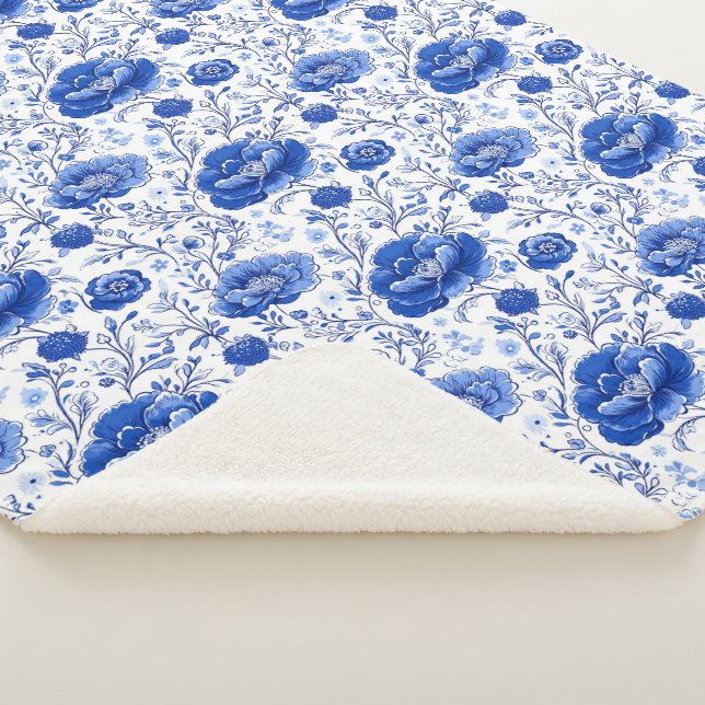 Rokoko Blue Floral Elegance Sherpadecke (3/4)