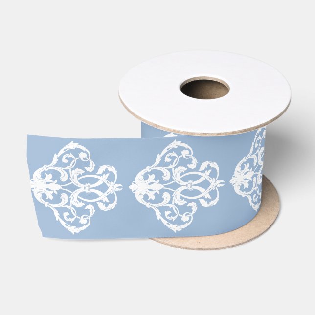 Rokoko Blue White Blüh Muster Satinband (Spule)