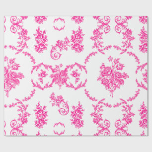 Rokoko Blumen Botanik Antik Ornament Rosa Toile Geschenkpapier