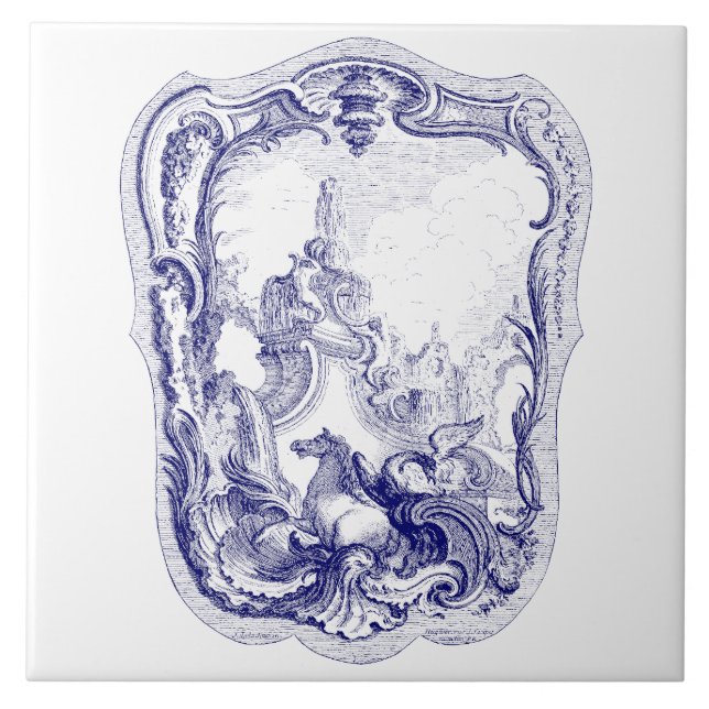Rokoko Cartouche Mermaids Fliese (Vorderseite)