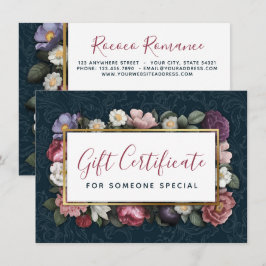 Rokoko Damask & Floral Navy Geschenkkarte Einladung