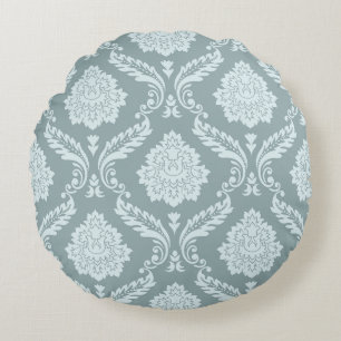 Rokoko-Damask großes Muster Enteneiblau+Türkis Rundes Kissen