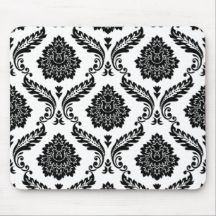 Rokoko-Damask großes Muster Schwarz auf Weiß Mousepad