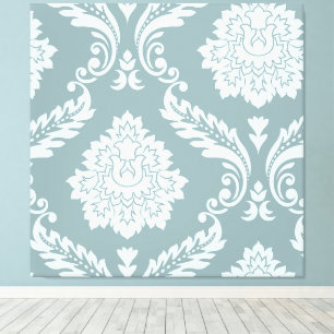 Rokoko-Damask-Kunst I Enteneiblau + Türkis Leinwanddruck