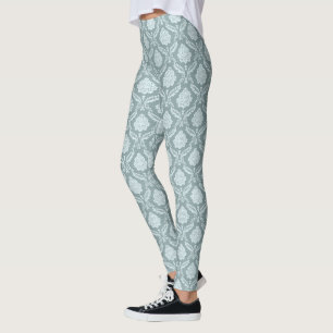 Rokoko-Damask-Wiederholungsmuster Entengrüne + Tür Leggings