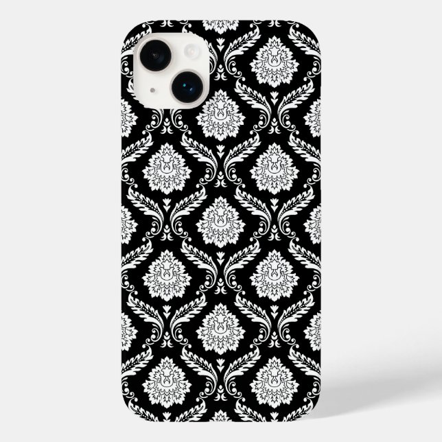 Rokoko-Damaskmuster Weiß auf Schwarz  Case-Mate iPhone 14 Plus Hülle (Rückseite)