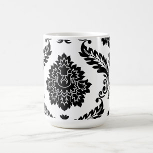 Rokoko-Damaskus großes versetztes Muster Schwarz a Kaffeetasse