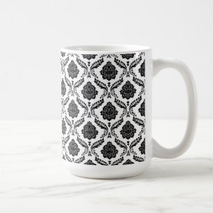 Rokoko-Damaskus kleines Muster Schwarz auf Weiß Kaffeetasse