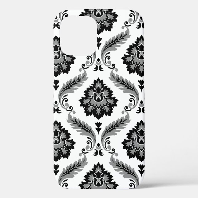 Rokoko-Damaskusmuster Grau Schwarz Weiß Case-Mate iPhone Hülle (Rückseite)