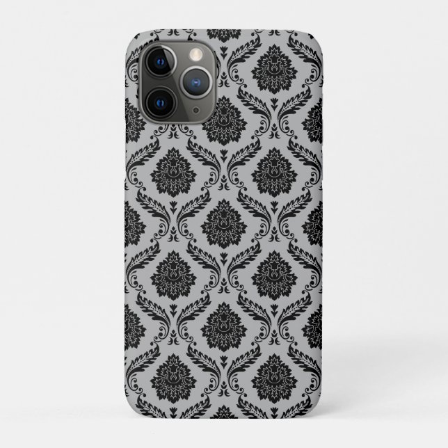 Rokoko-Damaskusmuster Schwarz auf Grau Case-Mate iPhone Hülle (Rückseite)