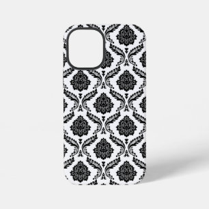 Rokoko-Damaskusmuster Schwarz auf Weiß iPhone 12 Mini Hülle
