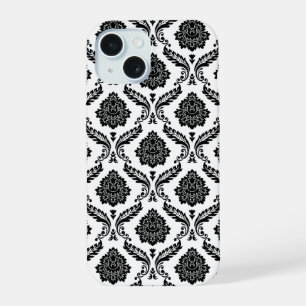 Rokoko-Damaskusmuster Schwarz auf Weiß iPhone 15 Hülle