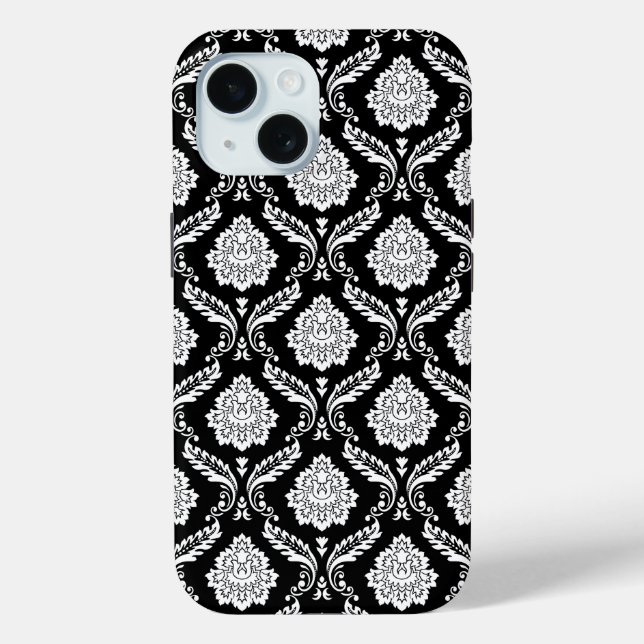 Rokoko-Damaskusmuster Weiß auf Schwarz  Case-Mate iPhone Hülle (Rückseite)