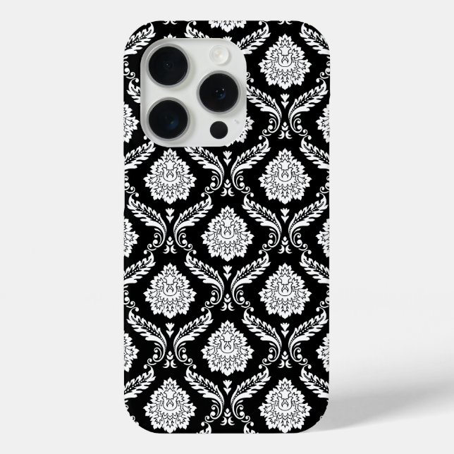 Rokoko-Damaskusmuster Weiß auf Schwarz  Case-Mate iPhone Hülle (Rückseite)