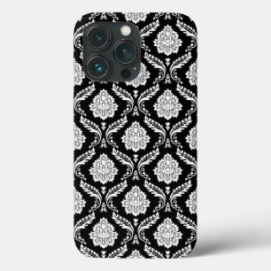 Rokoko-Damaskusmuster Weiß auf Schwarz Case-Mate iPhone Hülle