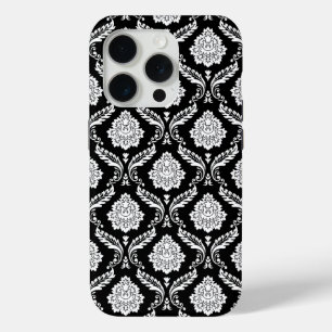 Rokoko-Damaskusmuster Weiß auf Schwarz Case-Mate iPhone Hülle
