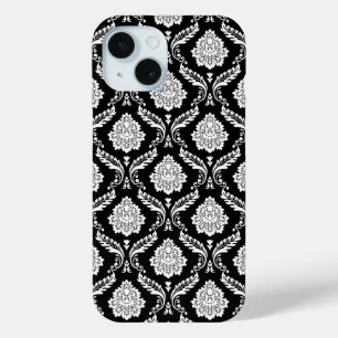 Rokoko-Damaskusmuster Weiß auf Schwarz Case-Mate iPhone Hülle