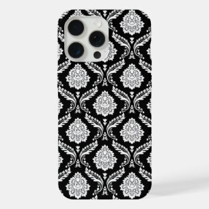 Rokoko-Damaskusmuster Weiß auf Schwarz iPhone 15 Pro Max Hülle