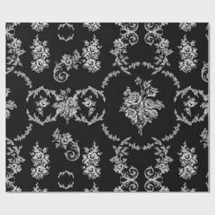 Rokoko florale botanische antike verzierte schwarz geschenkpapier