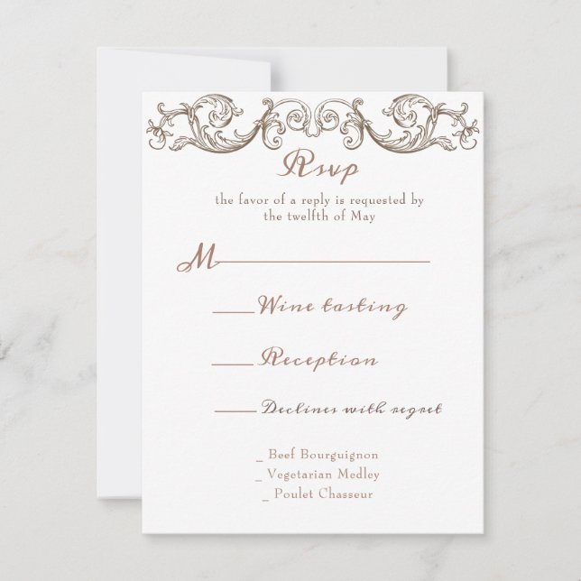 Rokoko Florentine Monochrome RSVP Karte (Vorderseite)