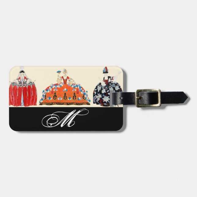 ROKOKO LADY ART DECO FASHION COSTUME MONOGRAM GEPÄCKANHÄNGER (Vorderseite horizontal)