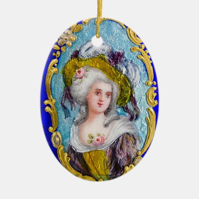 ROKOKO LADY MIT PINK ROSES KERAMIK ORNAMENT (Vorne)