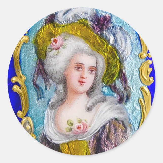 ROKOKO LADY MIT PINK ROSES RUNDER AUFKLEBER (Vorderseite)