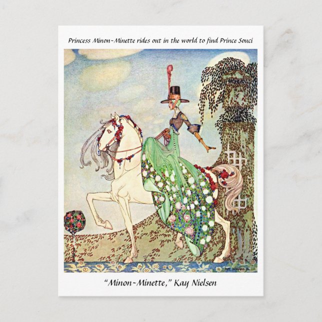 Rokoko märchenhafte Prinzessin reiten Postkarte (Vorderseite)