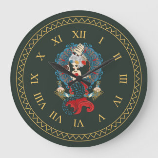 Rokoko Mermaid Art Nouveau Große Wanduhr