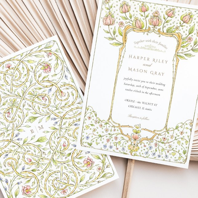 Rokoko Pink Bud Floral Nouveau Hochzeit Einladung (Von Creator hochgeladen)
