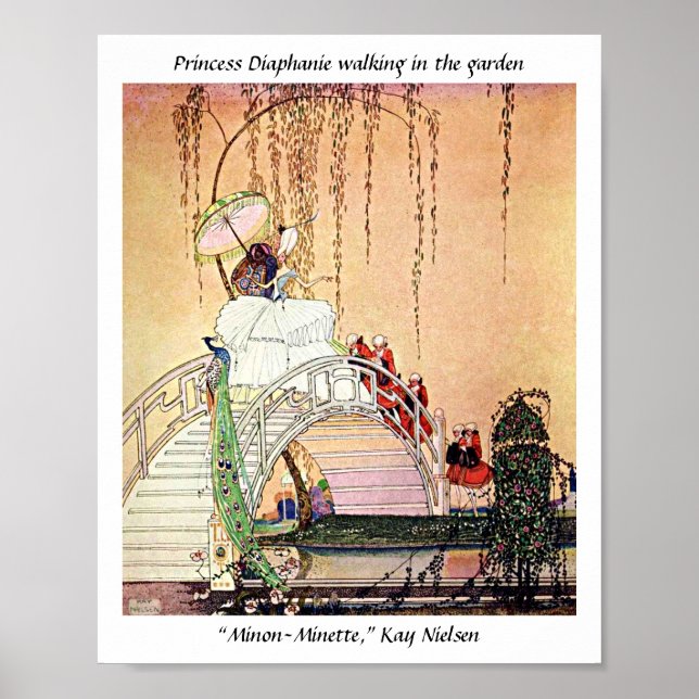 Rokoko Princess geht in einem märchenhaften Garten Poster (Vorne)