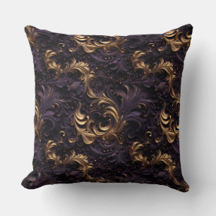 Rokoko Reiche: Golden Dark Lila Floral Beads Kissen
