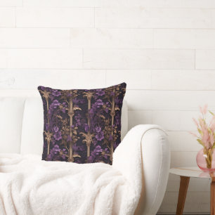 Rokoko-Reiche: Golden Dark Lila Floral Columns Kissen