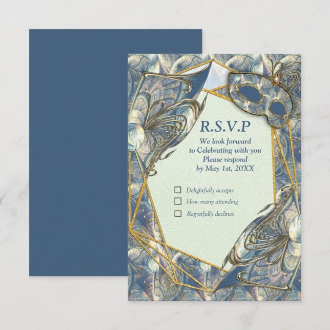 Rokoko Rich mit Gold Relief & Mask RSVP Karte (Vorne/Hinten)