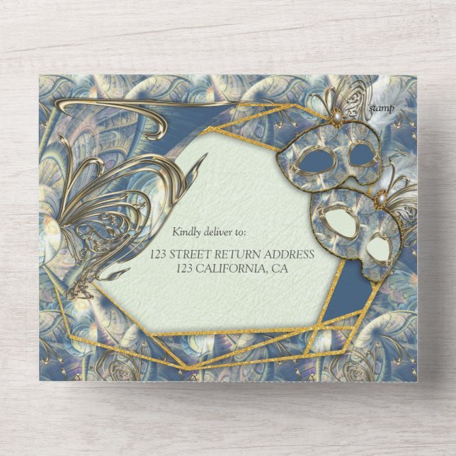 Rokoko Rich Romantic All in One Wedite Einladung (Vorderseite)
