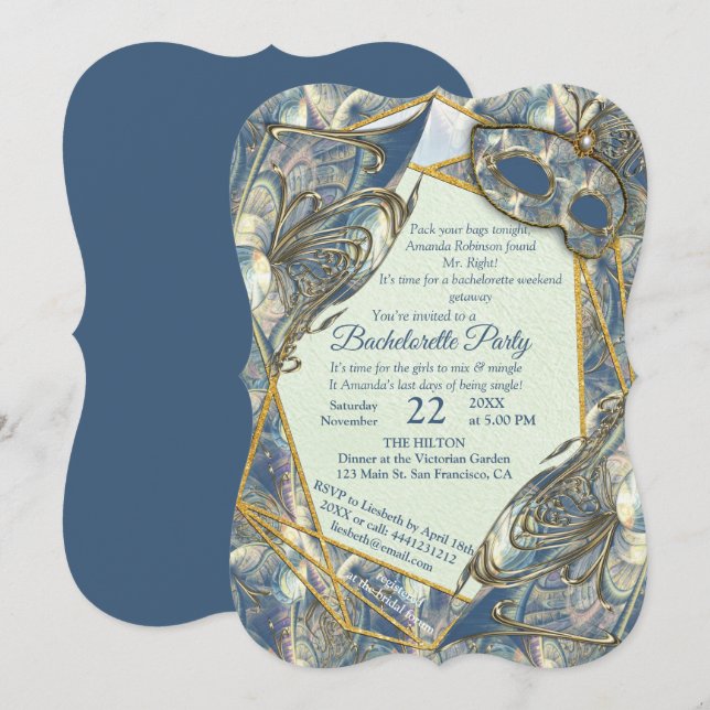 Rokoko Rich Romantic Gold Reliefs & Mask Einladung (Vorne/Hinten)