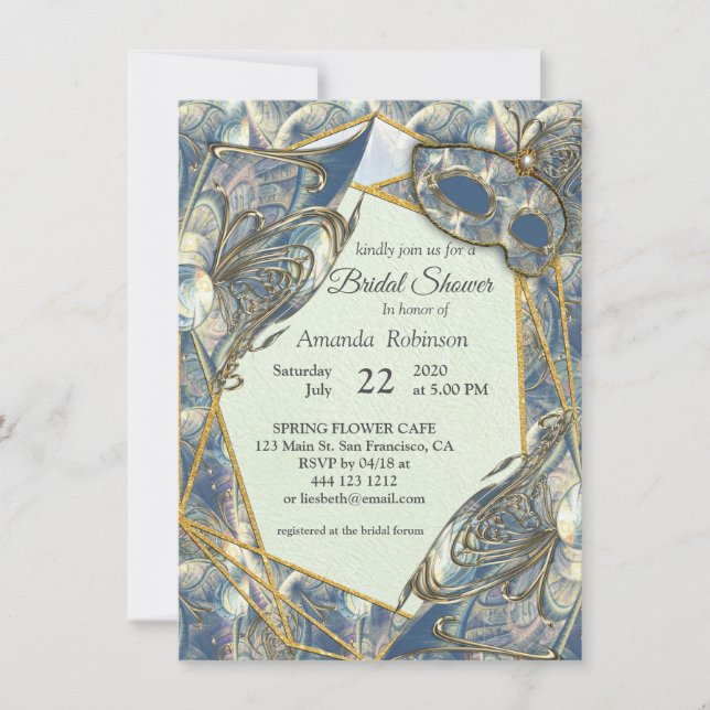 Rokoko Rich Romantic Gold Reliefs & Mask Einladung (Vorderseite)