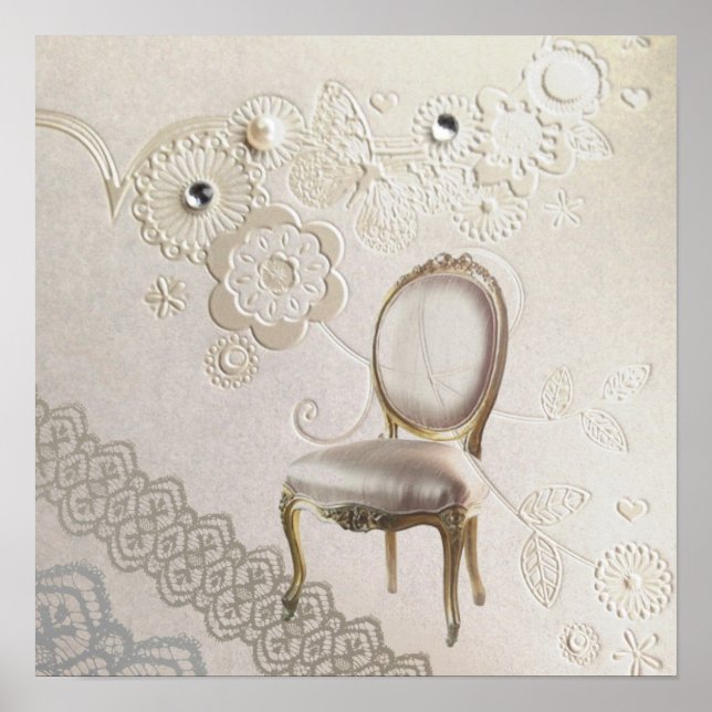 Rokoko-Sessel mit romantischem, mädchenhaftem Kron Poster (Vorne)