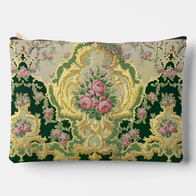 Rokoko Time Period Roses Gold Framing Hochzeit Zubehörtasche (Vorderseite)
