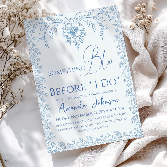 Rokoko Toile de Jouy Blue Floral Brautparty Einladung (Von Creator hochgeladen)