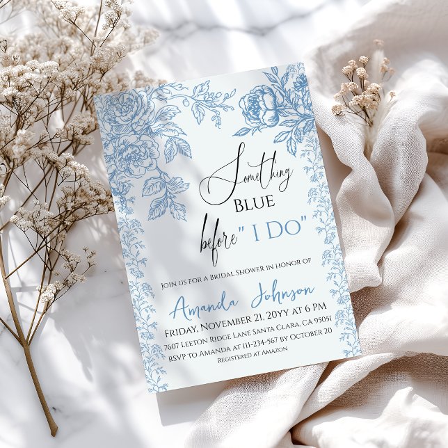 Rokoko Toile Etwas Blue Floral Brautparty Einladung (Von Creator hochgeladen)